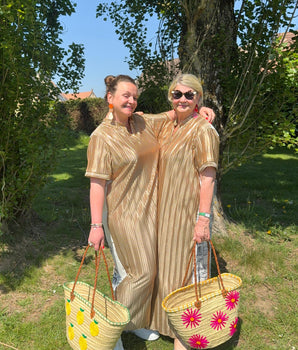 robe longue légère, dorée sur le devant, imprimé dans le dos, taille unique grande taille jusqu'à un 48