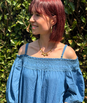 robe longue en jean ultra légère avec fines bretelles réglables marque Johanna Paris