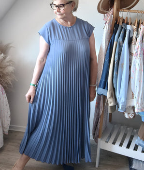 robe longue plissée bleu jean grande taille