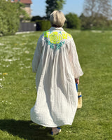 Robe longue gaze de coton bohême chic, tendance écru, taille unique 36 au 48, marque Gold and Silver