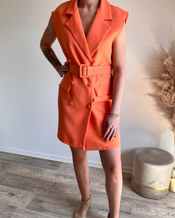 robe blazer sans manches avec ceinture orange