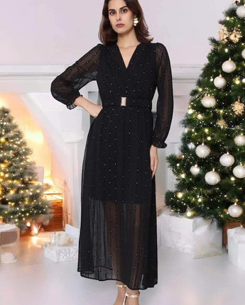 robe longue noir grande taille détail lurex argenté