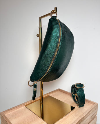 sac banane vert foncé en cuir