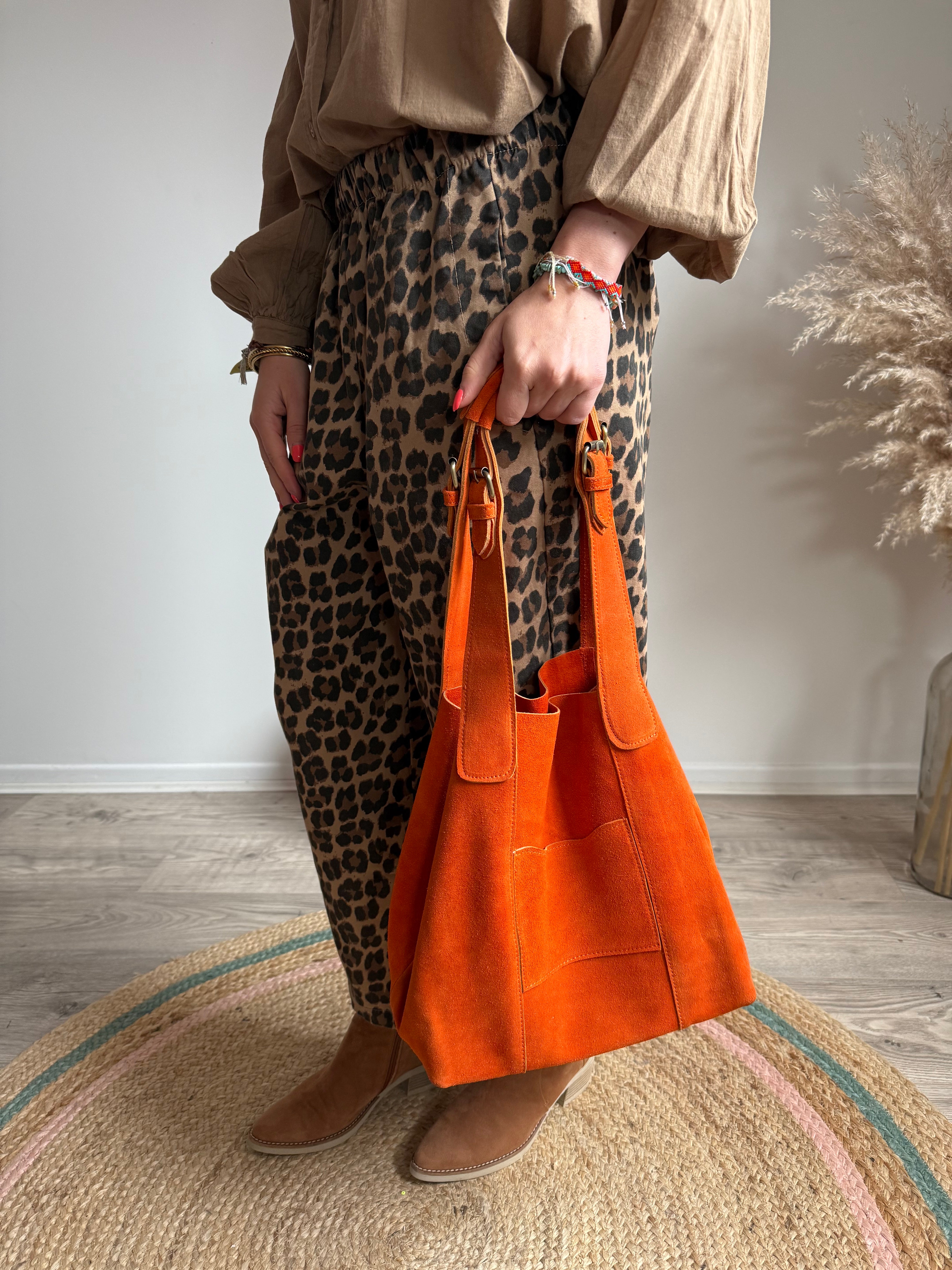 sac en cuir nubuck orange