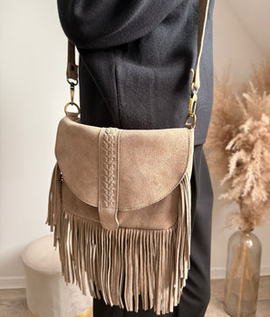 sac cuir nubuck avec franges 