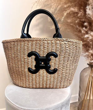 sac panier sigle noir cuir avec bandoulire