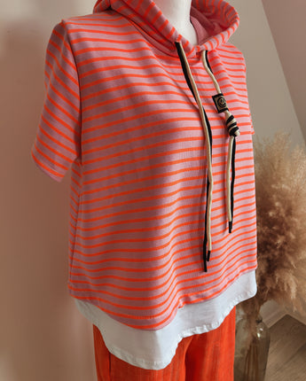 sweat fluo  orangange avec capuche johanna paris
