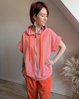Sweat avec capuche rayé fluo orange marque Johanna Paris