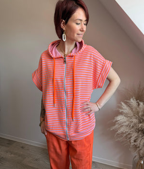 Sweat avec capuche rayé fluo orange marque Johanna Paris