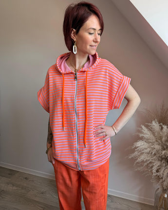 Sweat avec capuche rayé fluo orange marque Johanna Paris