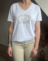 teeshirt blanc pour femme manches courtes inscription humour et tendance Jacques à dit Be happy