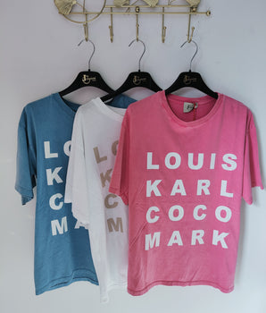 tee shirt inscriptions louis, karl, coco, mark de chez johanna paris