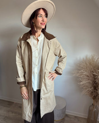 trench long écru délavé façon barbour, marque Johanna Paris