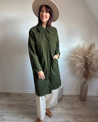 trench kaki revers et col velours, marque Johanna Paris