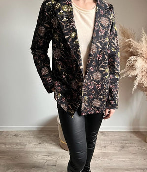 veste blazer noir motif floral coloré