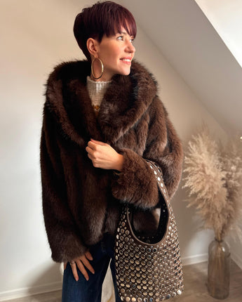 veste capuche, très chic et toute douce, marque The Corner, choco.