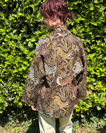 veste kimono Johanna Paris, imprimé animaux sauvages, zèbre, léopard, tigre pour une allure audacideuse