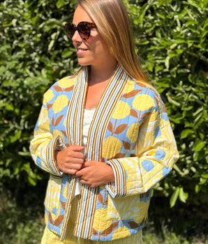 veste kimono jaune à motifs marque Johanna Paris