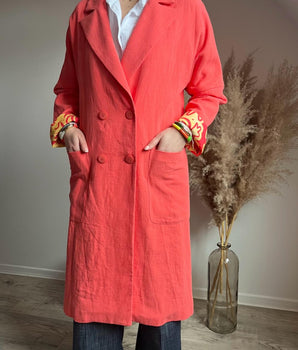 manteau en lin corail pour femme veste longue