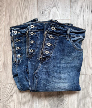 jeans tendance pour femme boutons et fermeture éclair visible 