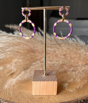 Boucles d'oreilles femme double anneau coloré violet 