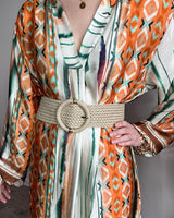 robe fluide et légère à motif pour femme manches longues orange et vert